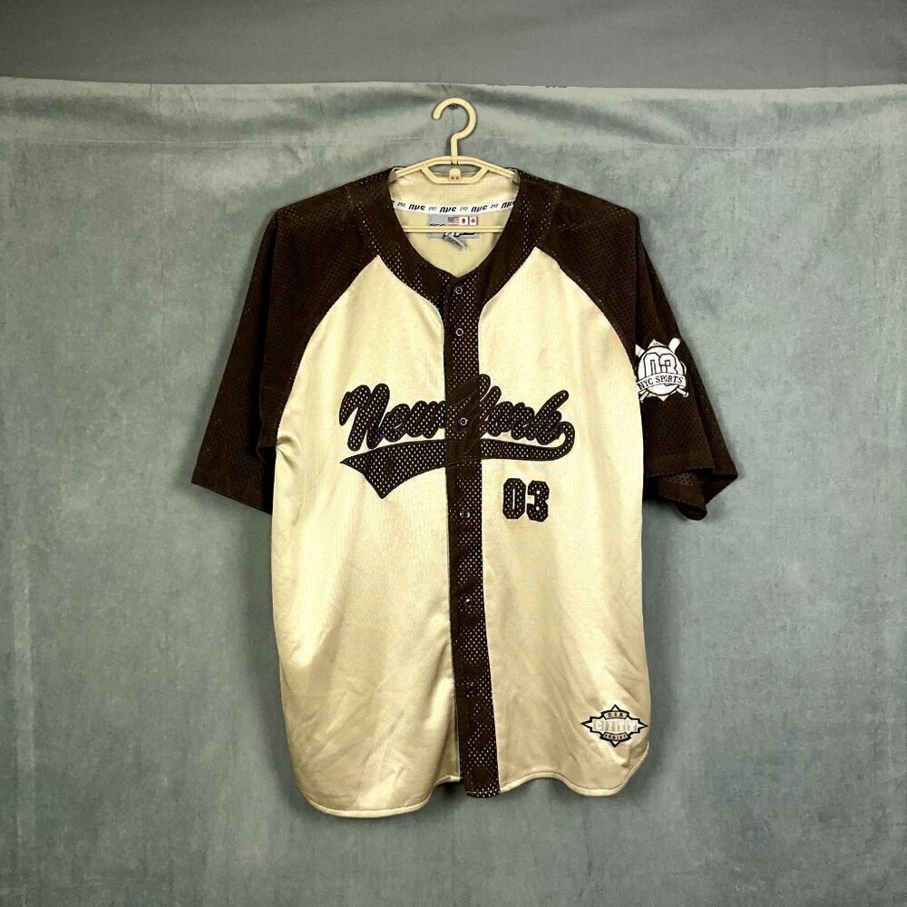 Y2K 212 NYC Jersey Mens Large Brown New York #03 Baseball Baggy Streetwear